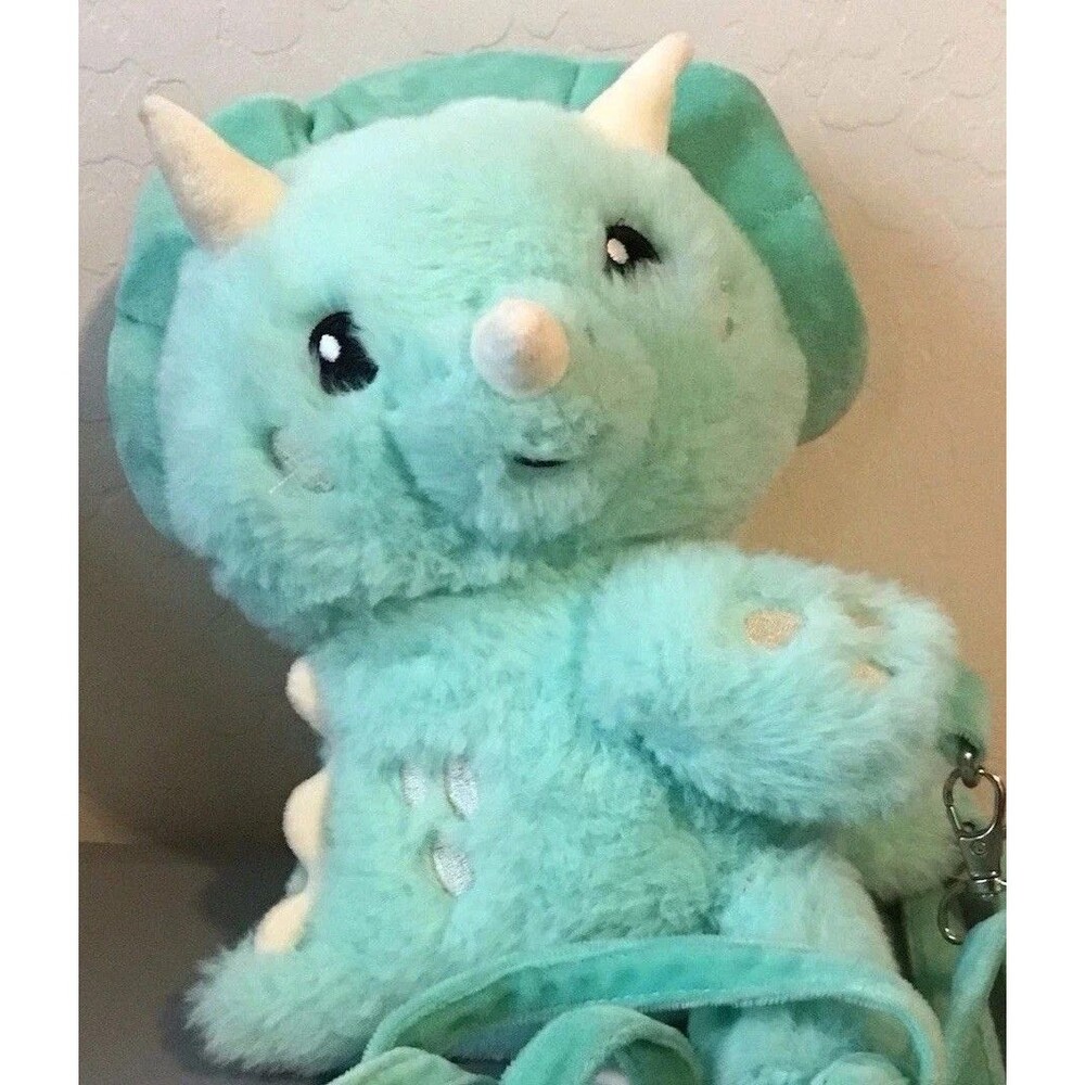 Adorable Kid's Dinosaur Triceratops Backpack / Purse With Hook N Loop Aqua NWOT